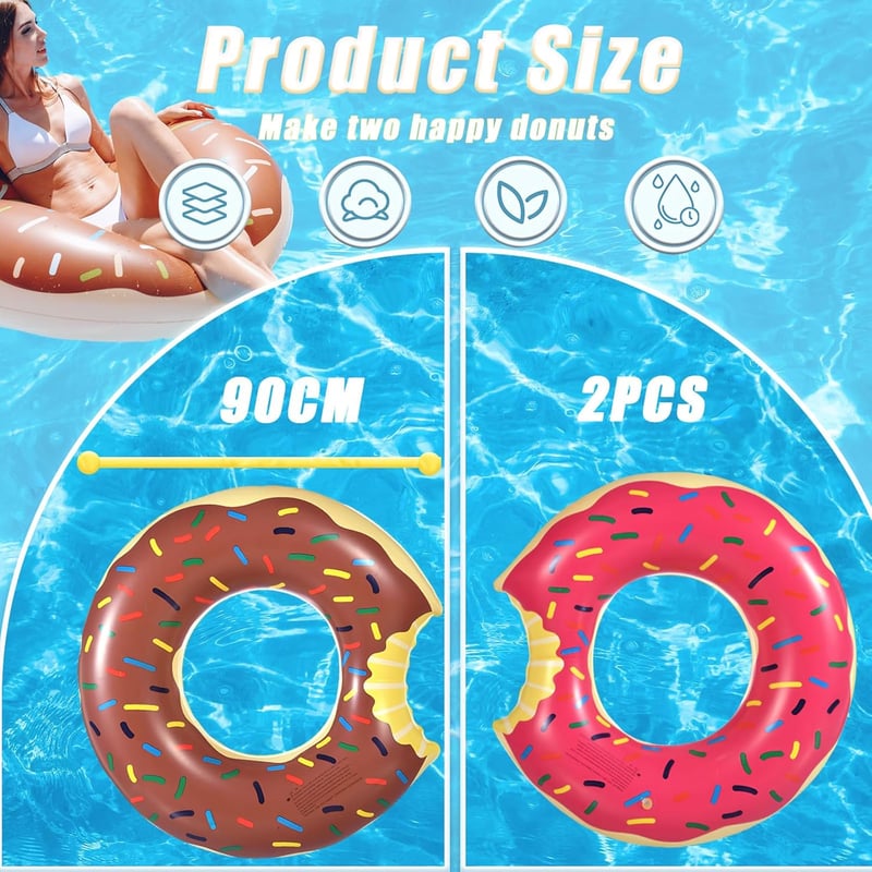 yayafunfun Fánk Úszógumi Szett Felnőtteknek és Tiniknek - 2 db Színes Fánk Alakú Úszókarika 70/90 cm, PVC Strandmatrac Medencéhez