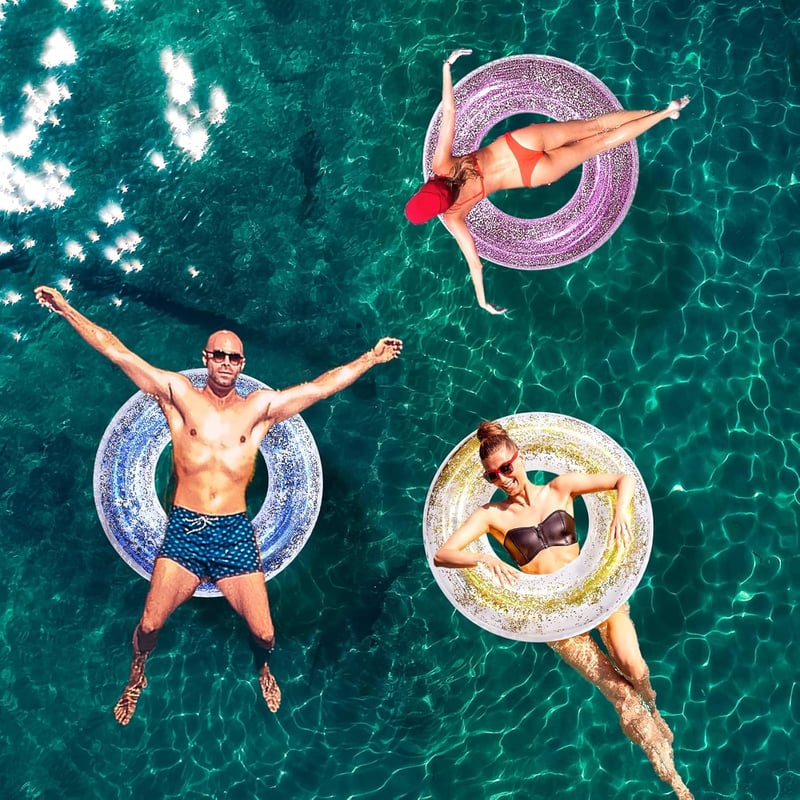 yayafunfun Fényes Úszógumi Szett 3 db - 70/90 cm Átmérőjű PVC Felfújható Úszógyűrű Gyerekeknek és Felnőtteknek, Medencébe, Strandra