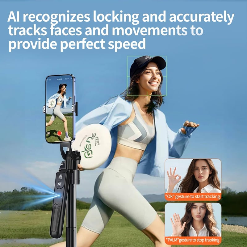 yAyusi 360° Arckövetős Állvány Fénnyel - 180 cm Teleszkópos Tripod Mobilhoz, Alkalmazás Nélküli AI Arcfelismerés, Távirányítóval, Vloghoz, K