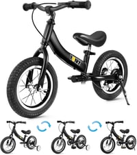 YBIKE 2 az 1-ben Futóbicikli és Gyerekkerékpár, 12 Colos, Kék, Acél Váz, Hátsó Fék, 1-7 Éves Gyerekeknek, Állítható Ülés 1