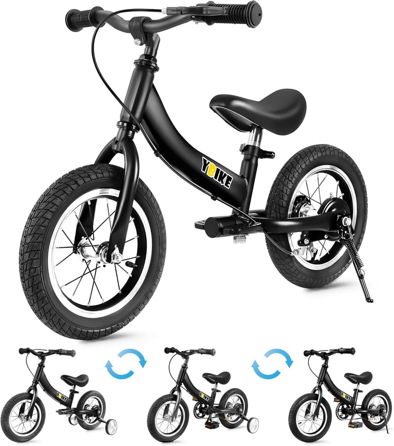 YBIKE 2 az 1-ben Futóbicikli és Gyerekkerékpár, 12 Colos, Kék, Acél Váz, Hátsó Fék, 1-7 Éves Gyerekeknek, Állítható Ülés
