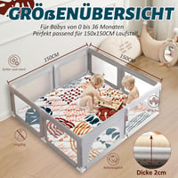 YBIKE Összehajtható Játszószőnyeg 150x150cm, Csúszásmentes Baba Crawling Mat Boho Leveles 4