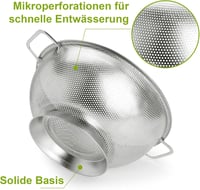 YC Kitchen Rozsdamentes Acél Szűrő 28,5 cm - Tésztaszűrő Fogantyúkkal, Mosogatógépben Mosható, Konyhai Edény 3