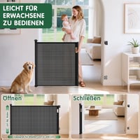 Ycozy Biztonsági Ajtórács 300 cm-ig Bővíthető, Egykezes Nyitás, Babáknak és Kisállatoknak, Beltéri-Kültéri Használatra, Fekete 2