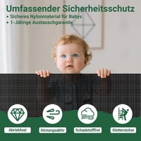 Ycozy Biztonsági Ajtórács 300 cm-ig Bővíthető, Egykezes Nyitás, Babáknak és Kisállatoknak, Beltéri-Kültéri Használatra, Fekete 4
