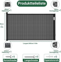 Ycozy Biztonsági Ajtórács 300 cm-ig Bővíthető, Egykezes Nyitás, Babáknak és Kisállatoknak, Beltéri-Kültéri Használatra, Fekete 6