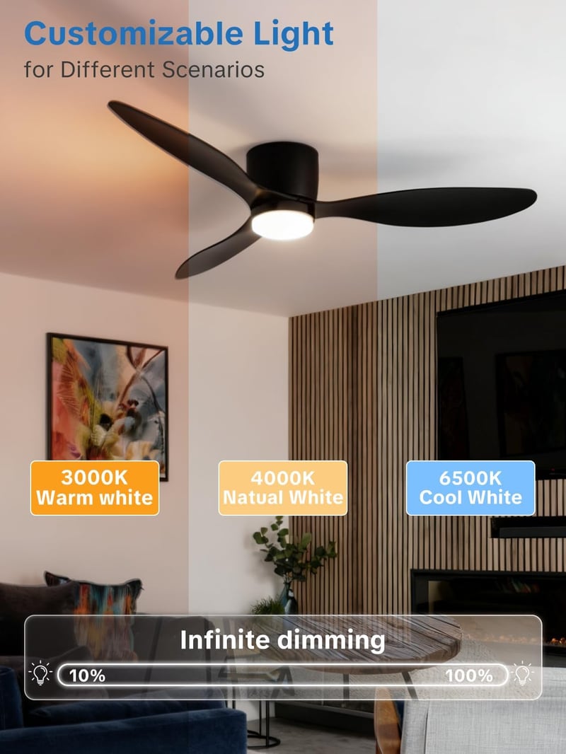 ycwdcz 106 cm okos mennyezeti ventilátor LED világítással, távirányítóval, Alexa/Google kompatibilis
