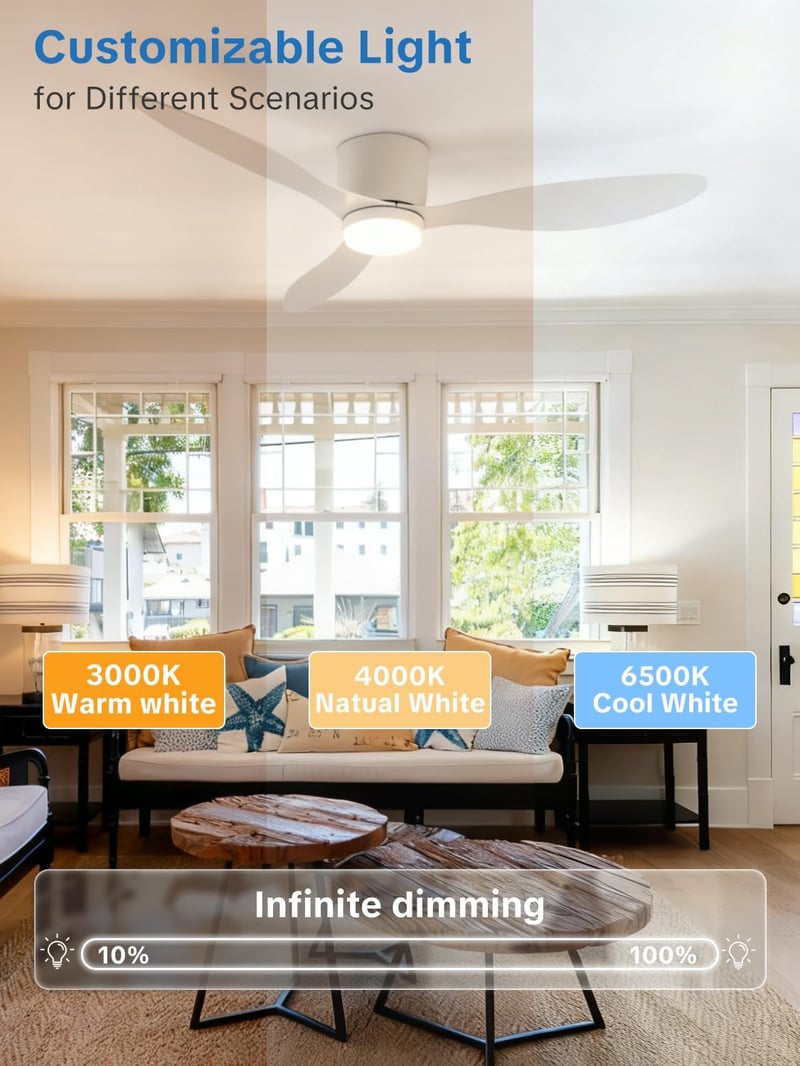 ycwdcz 106 cm okos mennyezeti ventilátor LED világítással, távirányítóval, Alexa/Google kompatibilis