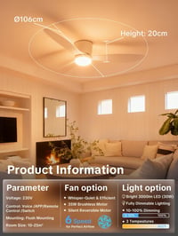 ycwdcz 106 cm okos mennyezeti ventilátor LED világítással, távirányítóval, Alexa/Google kompatibilis 6