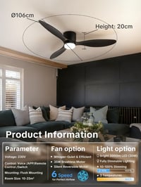 ycwdcz 106 cm okos mennyezeti ventilátor LED világítással, távirányítóval, Alexa/Google kompatibilis 6