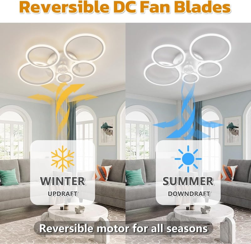 ycwdcz Modern Mennyezeti Ventilátor Lámpával - Fehér, 100 cm, Csendes DC Motor, Távirányítós, Időzíthető, 6 Sebességes, Téli-Nyári Üzemmód