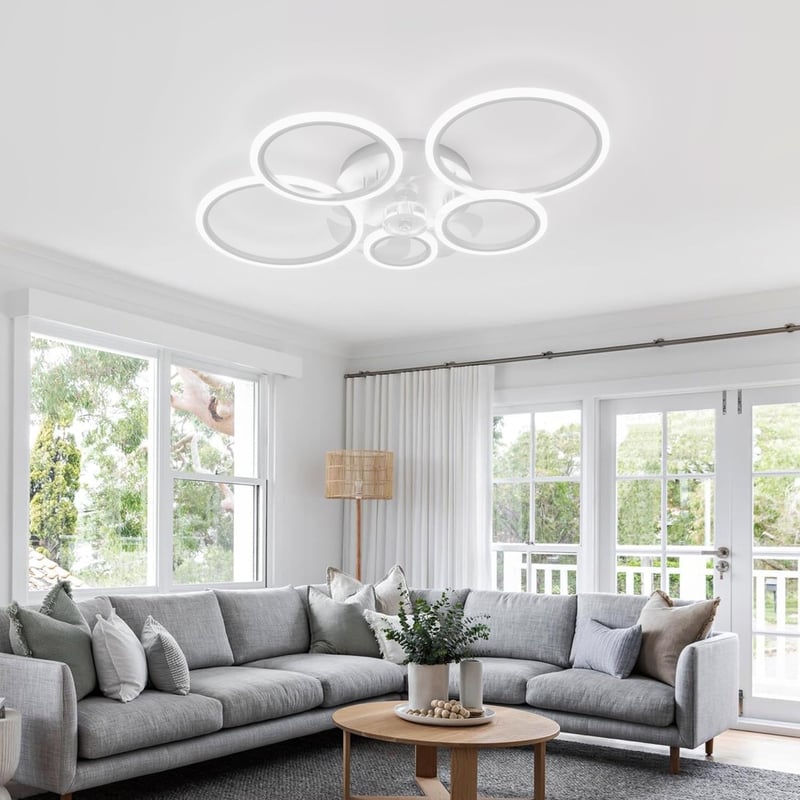 ycwdcz Modern Mennyezeti Ventilátor Lámpával - Fehér, 100 cm, Csendes DC Motor, Távirányítós, Időzíthető, 6 Sebességes, Téli-Nyári Üzemmód