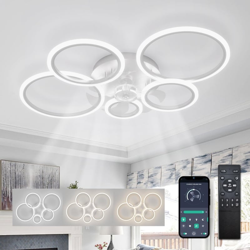 ycwdcz Modern Mennyezeti Ventilátor Lámpával - Fehér, 100 cm, Csendes DC Motor, Távirányítós, Időzíthető, 6 Sebességes, Téli-Nyári Üzemmód