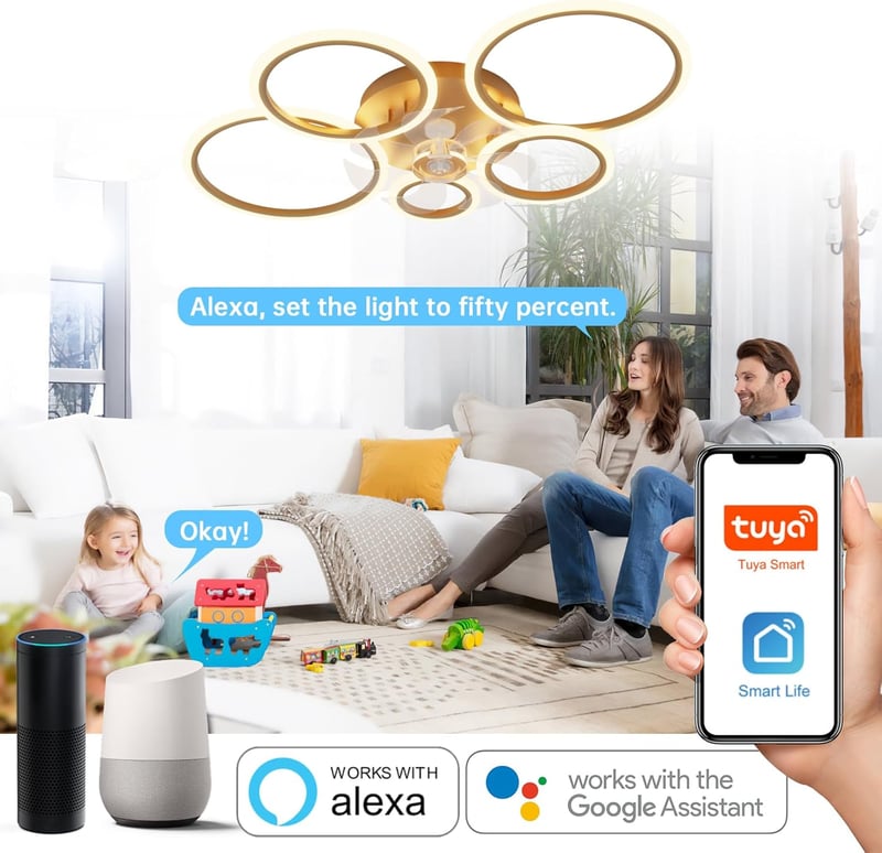 ycwdcz Okos Mennyezeti Ventilátor Lámpa Alexa és Google Kompatibilis - 6 Sebességű, Csendes DC Motor, Szabályozható LED, Téli Üzemmód, Moder