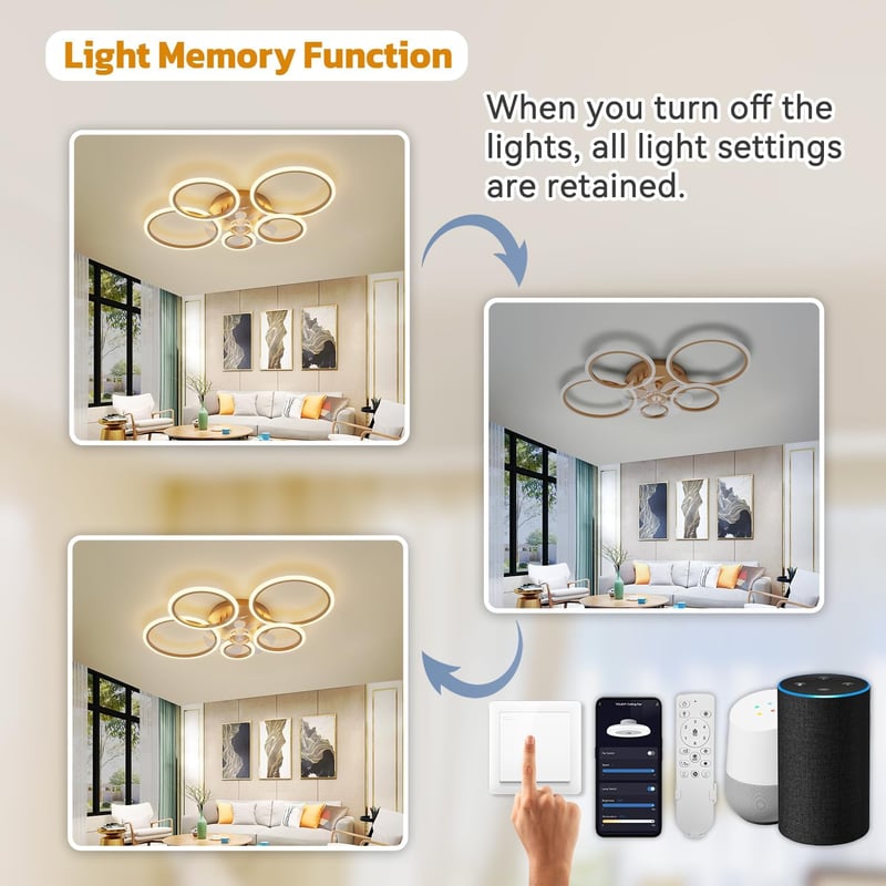 ycwdcz Okos Mennyezeti Ventilátor Lámpa Alexa és Google Kompatibilis - 6 Sebességű, Csendes DC Motor, Szabályozható LED, Téli Üzemmód, Moder