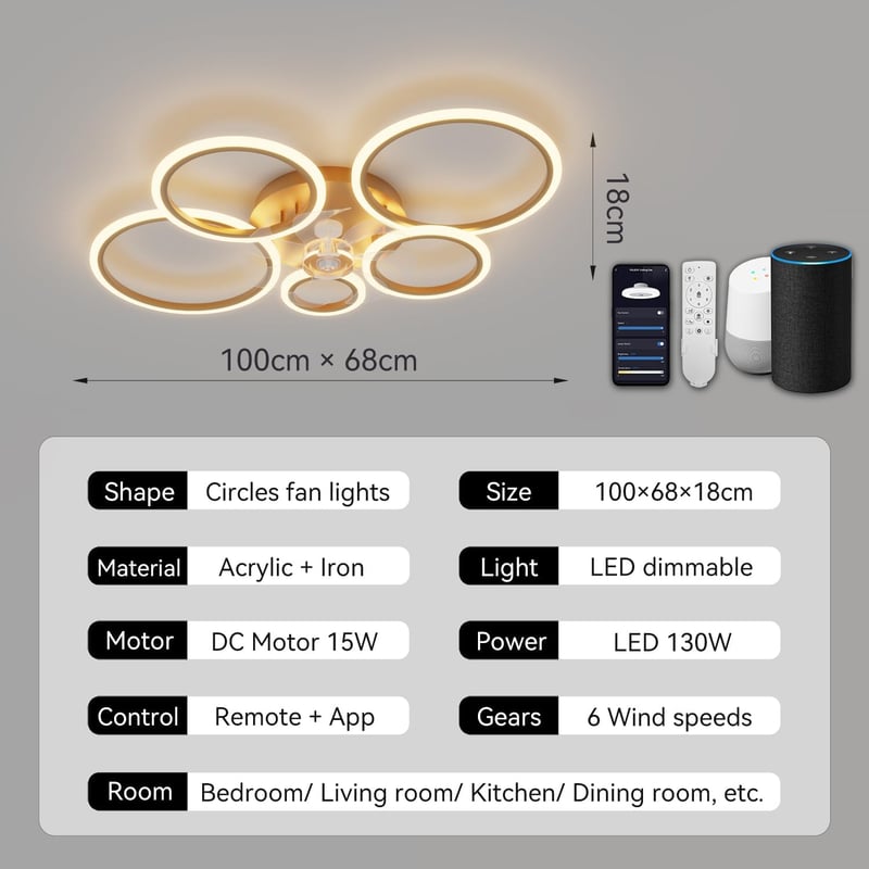ycwdcz Okos Mennyezeti Ventilátor Lámpa Alexa és Google Kompatibilis - 6 Sebességű, Csendes DC Motor, Szabályozható LED, Téli Üzemmód, Moder