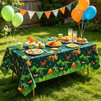 Față de masă cu dinozauri YCXTCZ, 4 bucăți, cu frunze tropicale de palmier, față de masă din plastic pentru petrecerea de aniversare a copiilor, 130 x 218 cm 8