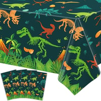 Față de masă cu dinozauri YCXTCZ, 4 bucăți, cu frunze tropicale de palmier, față de masă din plastic pentru petrecerea de aniversare a copiilor, 130 x 218 cm 1