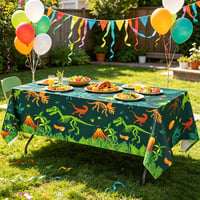 Față de masă cu dinozauri YCXTCZ, 4 bucăți, cu frunze tropicale de palmier, față de masă din plastic pentru petrecerea de aniversare a copiilor, 130 x 218 cm 7