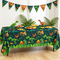 Față de masă cu dinozauri YCXTCZ, 4 bucăți, cu frunze tropicale de palmier, față de masă din plastic pentru petrecerea de aniversare a copiilor, 130 x 218 cm 2