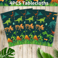 Față de masă cu dinozauri YCXTCZ, 4 bucăți, cu frunze tropicale de palmier, față de masă din plastic pentru petrecerea de aniversare a copiilor, 130 x 218 cm 6