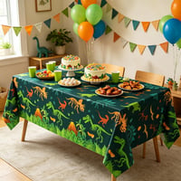 Față de masă cu dinozauri YCXTCZ, 4 bucăți, cu frunze tropicale de palmier, față de masă din plastic pentru petrecerea de aniversare a copiilor, 130 x 218 cm 9