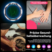 Inel inteligent YD LIFE, argintiu, 8-18,5 mm, rezistent la apă 5 ATM, cu măsurarea temperaturii, puls, SpO2, monitorizarea somnului și peste 100 de moduri sportive, compatibil cu Android și iOS 2