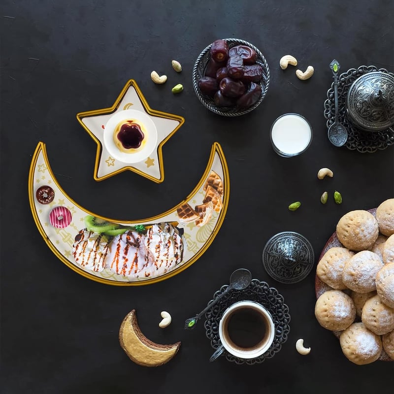 YeahBoom Eid Mubarak tálca szett 2db, hold-csillag desszert tálca, Ramadan dekoráció