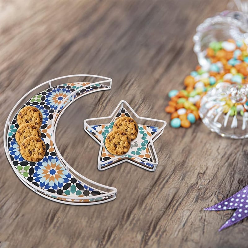 YeahBoom Eid Mubarak tálca szett 2db, hold-csillag desszert tálca, Ramadan dekoráció
