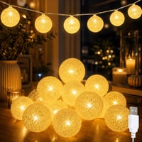 YeahBoom LED svjetlosni niz s pamučnim kuglicama, 300 cm, 20 LED kuglica, toplo bijela ambijentalna svjetiljka za unutarnje uređenje 1