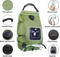 YeahBoom napelemes kemping zuhanytáska, 20 L, levehető zuhanyfejjel - zöld 2