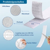 YeahWhee samolepiaca suchý zips páska extra silná 10 m x 20 mm biela obojstranná páska so slučkami a háčikmi na upevnenie sieťok proti hmyzu a vankúšov na pohovku 3