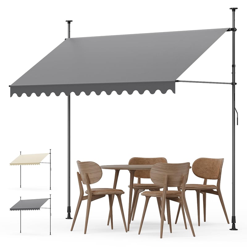 Copertină de balcon YEAUPE PRO cu fixare fără găurire, cu manivelă manuală, rezistentă la UV și hidrofugă, înălțime reglabilă, gri închis, 300 x 180