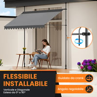 Copertină de balcon YEAUPE PRO cu fixare fără găurire, cu manivelă manuală, rezistentă la UV și hidrofugă, înălțime reglabilă, gri închis, 300 x 180 2