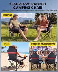 Scaun de camping pliabil YEAUPE PRO, căptușit, confortabil, capacitate de susținere 150 kg, scaun portabil pentru camping 9