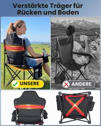 Scaun de camping pliabil YEAUPE PRO, căptușit, confortabil, capacitate de susținere 150 kg, scaun portabil pentru camping 5