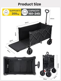 Skladací záhradný vozík YEAUPE PRO, objem 240 l, nosnosť 200 kg, s terénnymi kolesami a brzdou, skladateľný na plocho, čierny, 40x85x107 cm 8