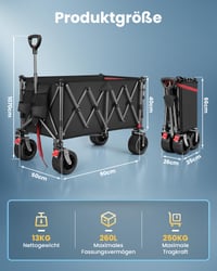 Cărucior pliabil YEAUPE PRO, 260 L, 250 kg, cărucior de teren pentru plajă cu roți late de 17 cm, 13 kg, pentru grădină, cumpărături și activități în aer liber 2