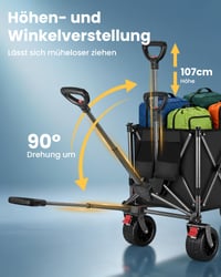 Cărucior pliabil YEAUPE PRO, 260 L, 250 kg, cărucior de teren pentru plajă cu roți late de 17 cm, 13 kg, pentru grădină, cumpărături și activități în aer liber 6