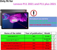 Yeegnar Billentyűzetes Védőtok Lenovo Tab P11/P11 Plus (TB-J606/TB-J607) Tablethez - Levehető Vezeték Nélküli Mágneses Billentyűzet, 11", Fe 3