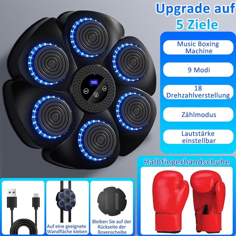 Yeelan Elektronikus Boxzsák LED Fénnyel, 9 Funkció, 18 Sebesség, Bluetooth, Falra Szerelhető
