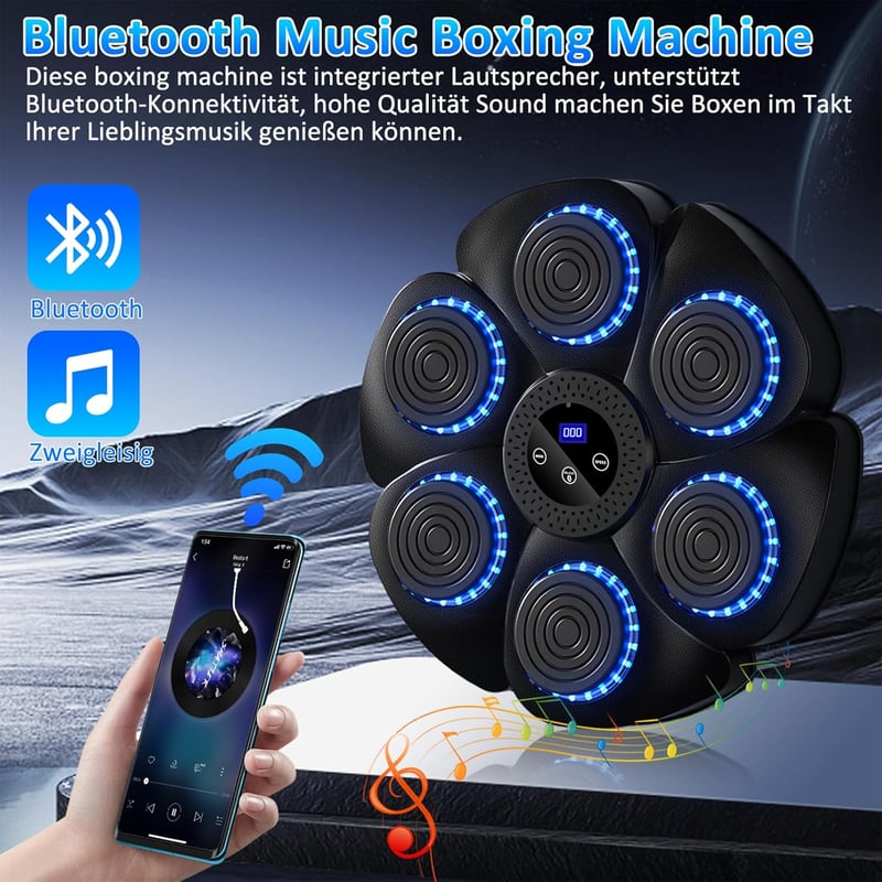 Yeelan Elektronikus Boxzsák LED Fénnyel, 9 Funkció, 18 Sebesség, Bluetooth, Falra Szerelhető