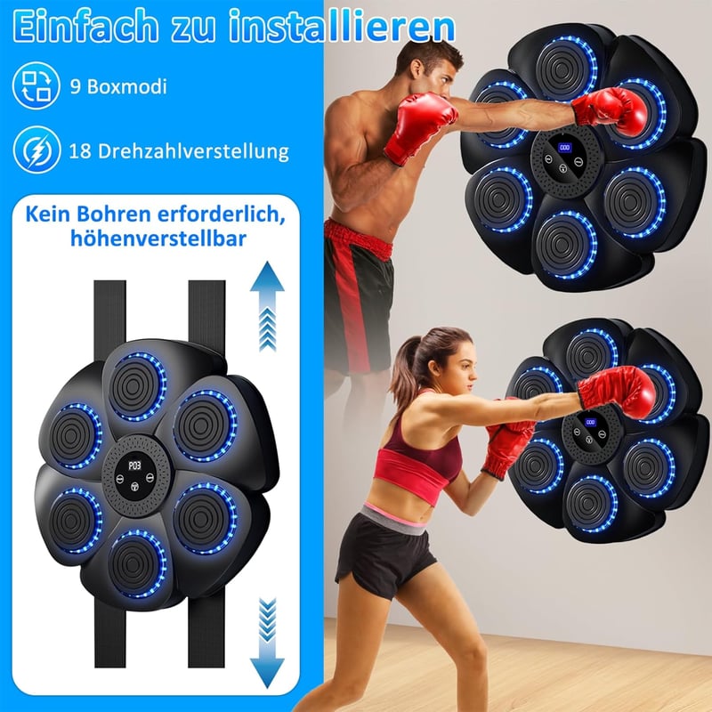Yeelan Elektronikus Boxzsák LED Fénnyel, 9 Funkció, 18 Sebesség, Bluetooth, Falra Szerelhető