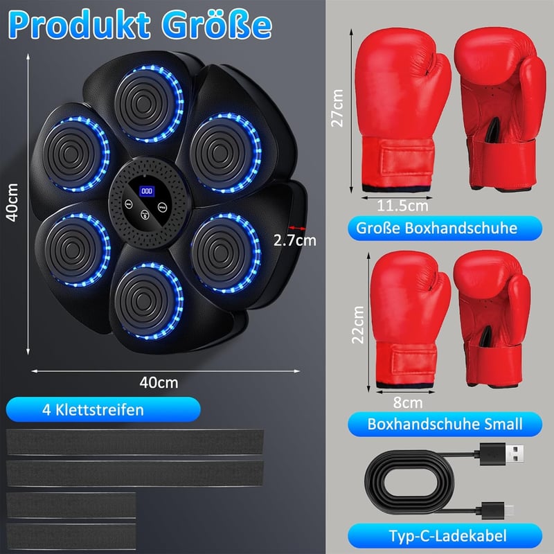Yeelan Elektronikus Boxzsák LED Fénnyel, 9 Funkció, 18 Sebesség, Bluetooth, Falra Szerelhető