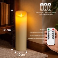 Lumânare LED Yeelida cu telecomandă, ceară naturală, fitil mobil - fildeș - 10x35 cm 4