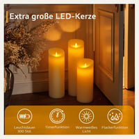 Lumânare LED Yeelida cu telecomandă, ceară naturală, fitil mobil - fildeș - 10x35 cm 3