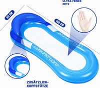 Hamac gonflabil de apă yeeplo cu plasă, 160x90 cm, saltea plutitoare pentru piscină, set 2 șezlonguri cu tetieră pentru adulți, plajă și lac 2