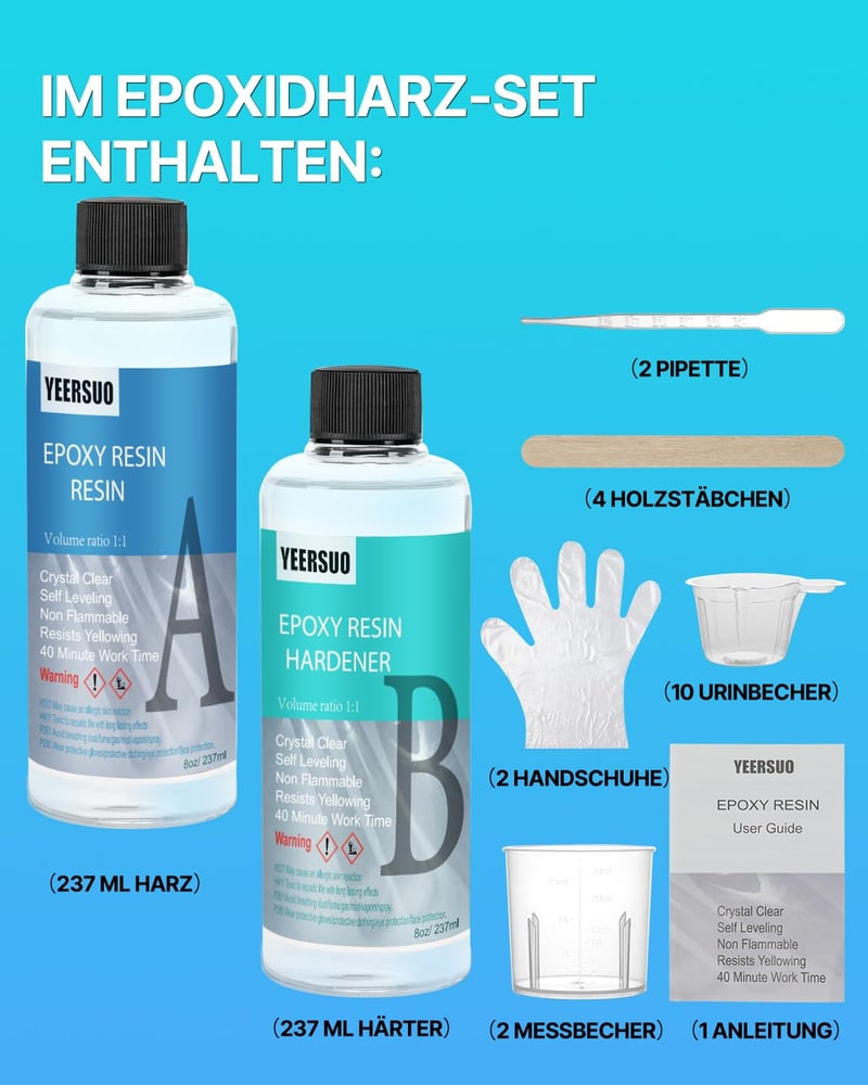 YEERSUO Epoxy Resin 474ml Gyanta Keményítővel Átlátszó DIY Ékszer Fa Műalkotás