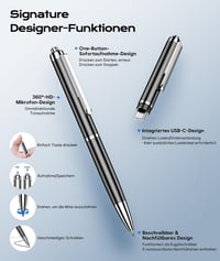 Yegolito 128 GB diktafón s konektorom USB-C, pamäť na 3200 hodín, HD kvalita zvuku s potlačením hluku DSP, digitálny hlasový záznamník na štúdium a porady 2