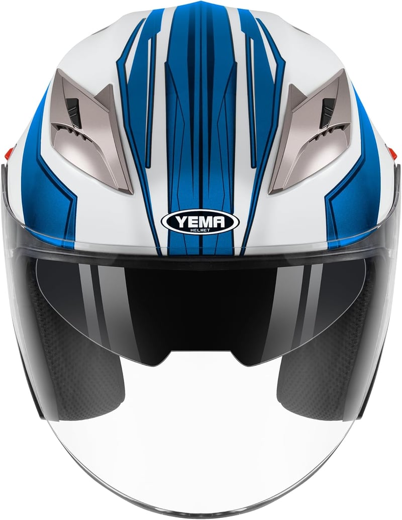 YEMA YM-627 Vintage Nyitott Bukósisak Motorkerékpárhoz és Robogóhoz - Dupla Napellenzős, ECE Tanúsított, Fekete-Zöld, Unisex